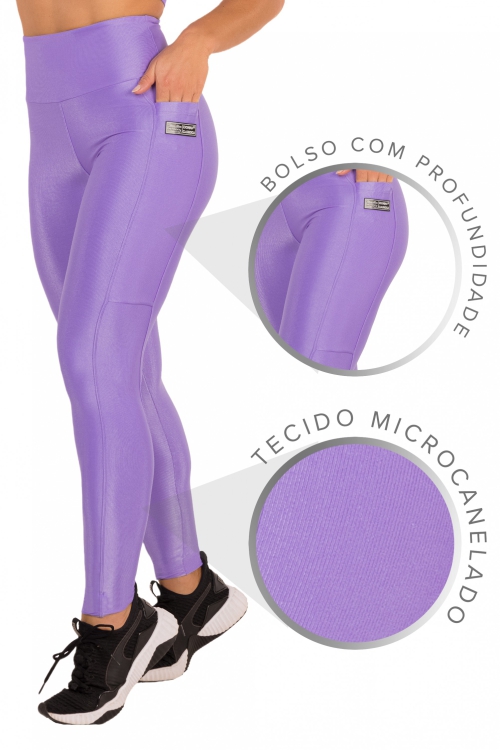 Legging Bright Microcanelada Lavender com Bolso