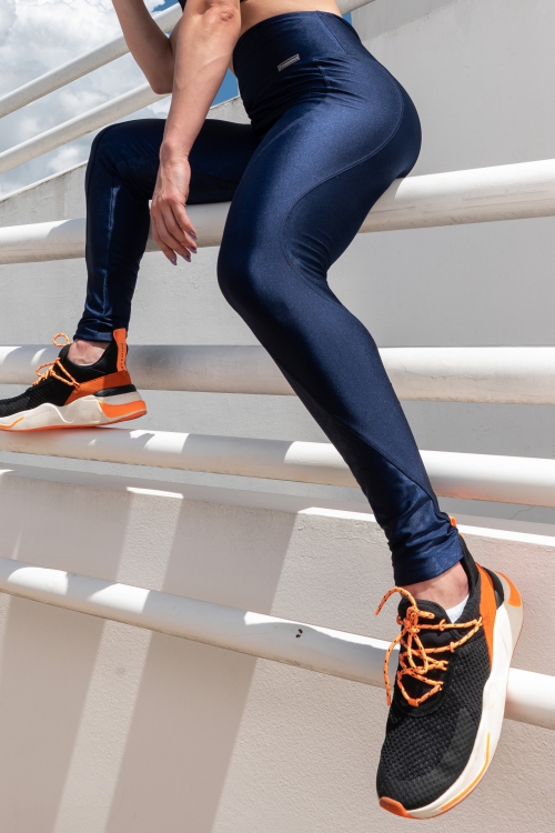 Legging Marathon Marinho em Tecido Platinado - Donna Carioca Moda Fitness