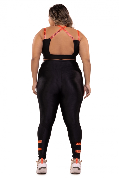 Legging fitness feminina preto com elástico canelado nas costas