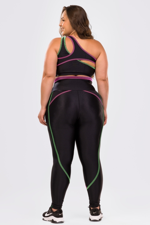 Legging Electric Preta em Tecido Platinado - Donna Carioca Moda Fitness